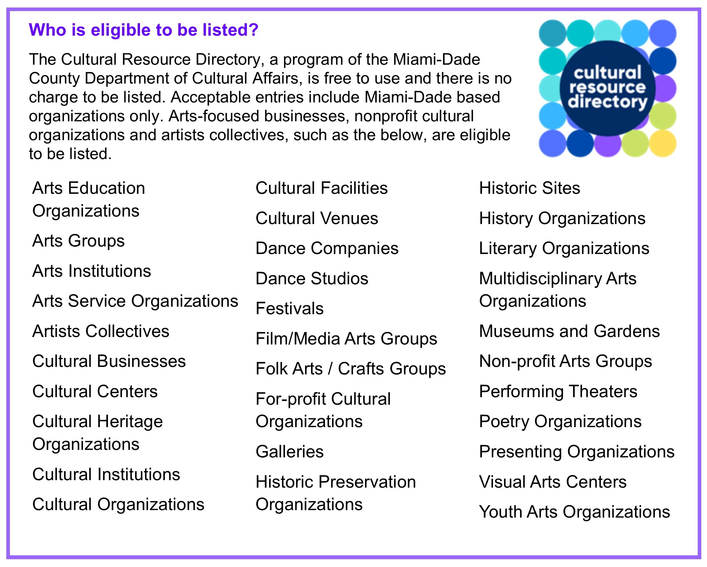 Cultural Resource Directory - Categories